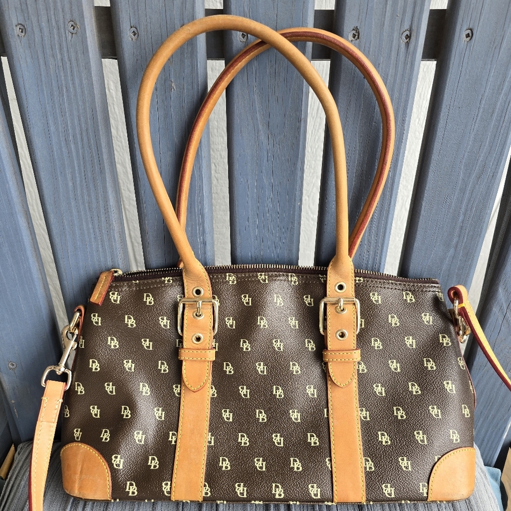 Dooney & Bourke Brown and Tan Handbag with Signature Monogram